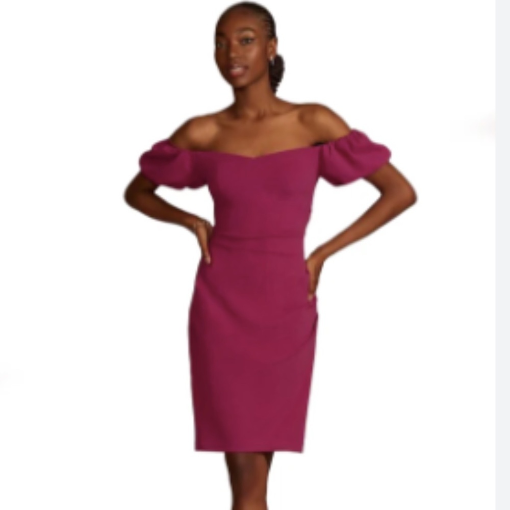 DB Studio Magenta Coquette Romantic Off The Shoulder Puff Sleeve Dress Size 8